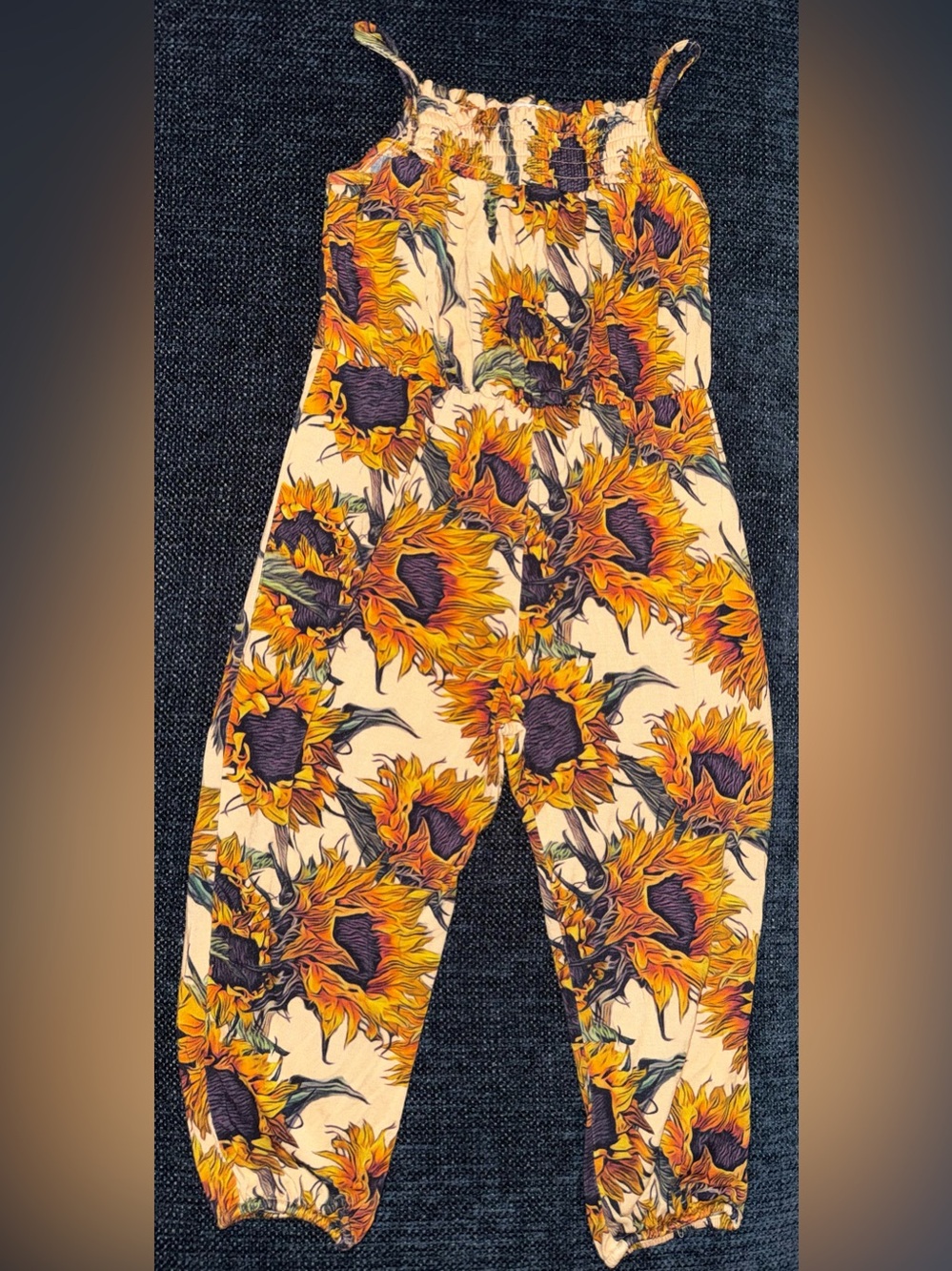 Posh Peanut Sunflower Print Cream & Yellow Girls' Romper